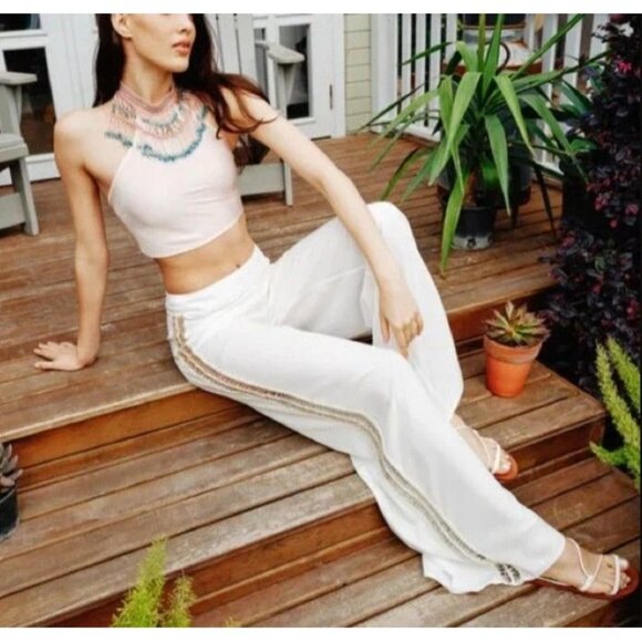 My Beachy Side Beaded White Cover-Up Wide-Leg Pants Size S NWT - Picture 1 of 6